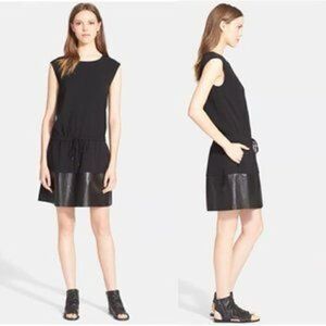 VINCE LAMB LEATHER CONTRAST BAND DRESS BLACK L